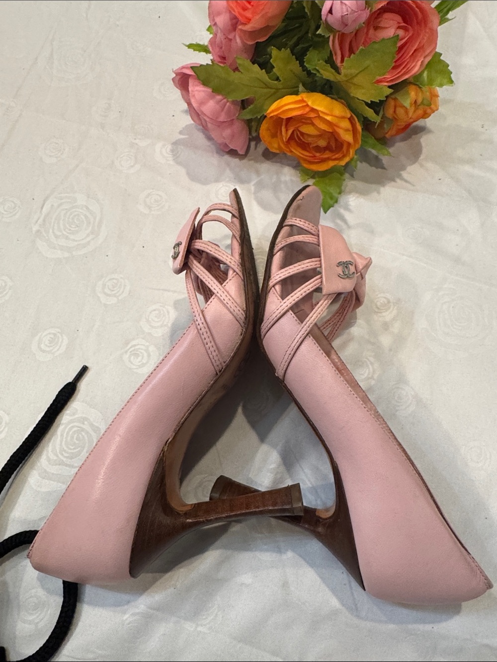 Authentic CHANEL Pink Bow Peep-Toe Heels - Picture 6 of 14